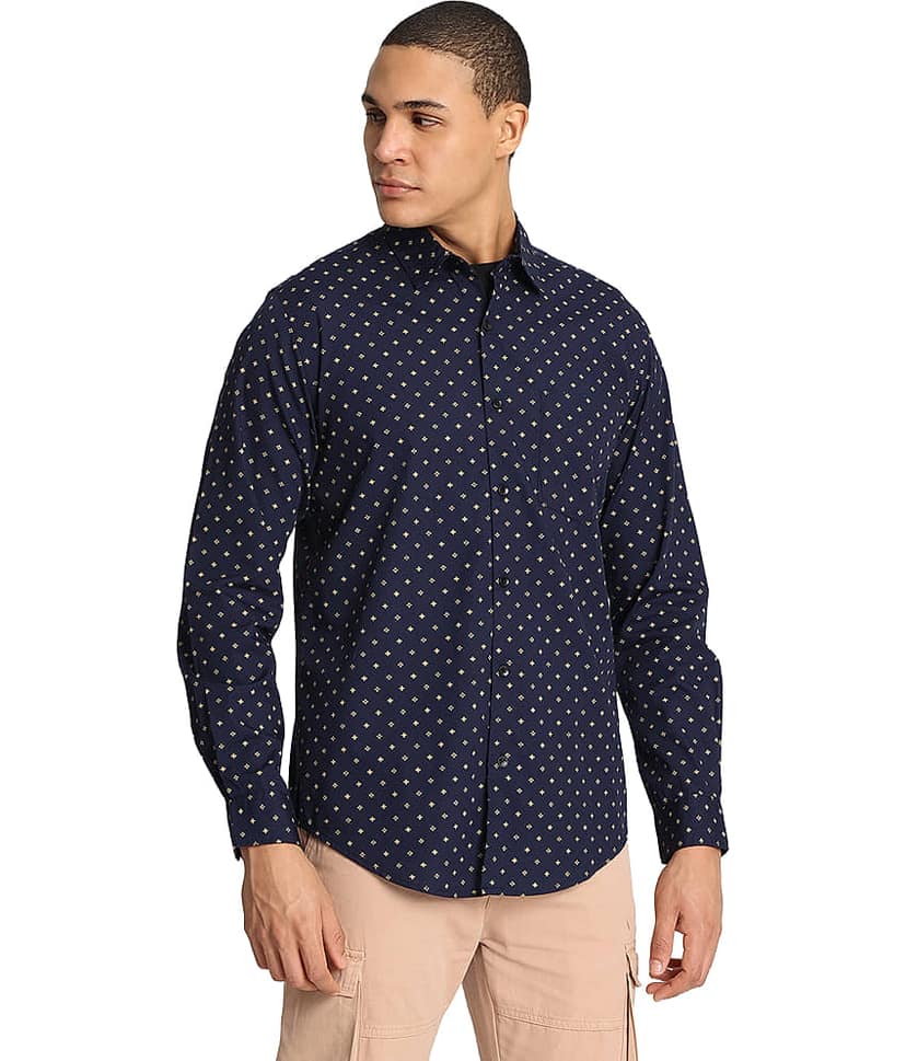 IVOC 100% Cotton Regular Fit Printed Full Sleeves Men's Casual Shirt - Navy ( Pack of 1 ) view 7
