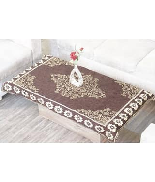FURNISHING HUT Embroidered Velvet 4 Seater Rectangle Table Cover ( 137 x 91 ) cm Pack of 1 Brown