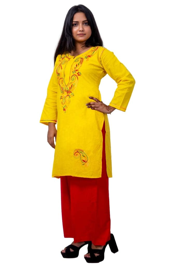 Yellow Chikankari Women Kurta view 3