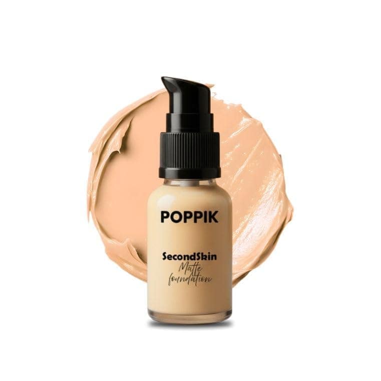 POPPIK Second Skin Matte Foundation 40ml | Paraben & Sulfate Free, Mineral Oil Free, Hydrating Buildable Coverage with UV Protection | Smooth, Natural, Non-Greasy Finish for All Skin Types