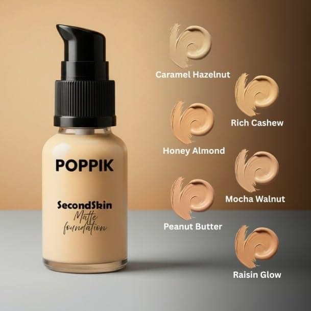 POPPIK Second Skin Matte Foundation 40ml | Paraben & Sulfate Free, Mineral Oil Free, Hydrating Buildable Coverage with UV Protection | Smooth, Natural, Non-Greasy Finish for All Skin Types view 6