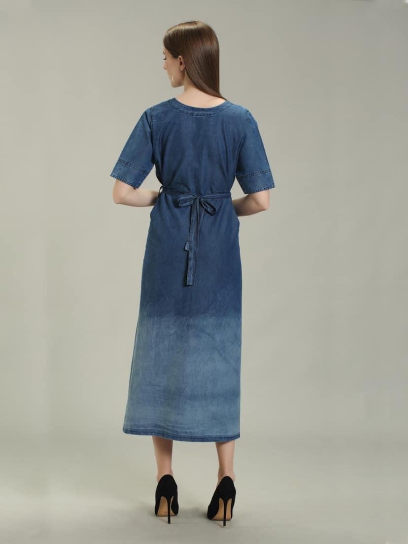 Denim One Piece Botom Spray Wash HSL with Belt, Blue - 4XL view 2