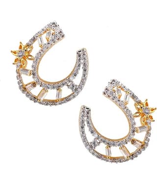 The jewelbox baguette flower american diamond CZ rhodium crescent dainty earring
