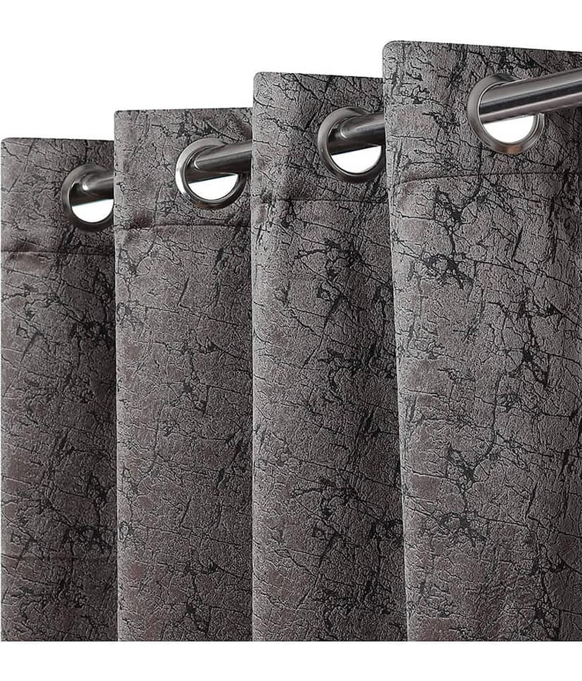 Kraftiq Homes Abstract Blackout Eyelet Curtain 9 ft ( Pack of 2 ) - Light Grey view 2
