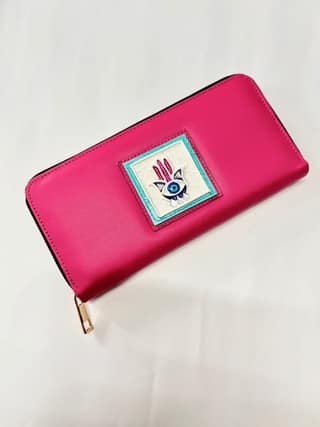 Pink Hamsa Handcrafted Lippan Art Wallet