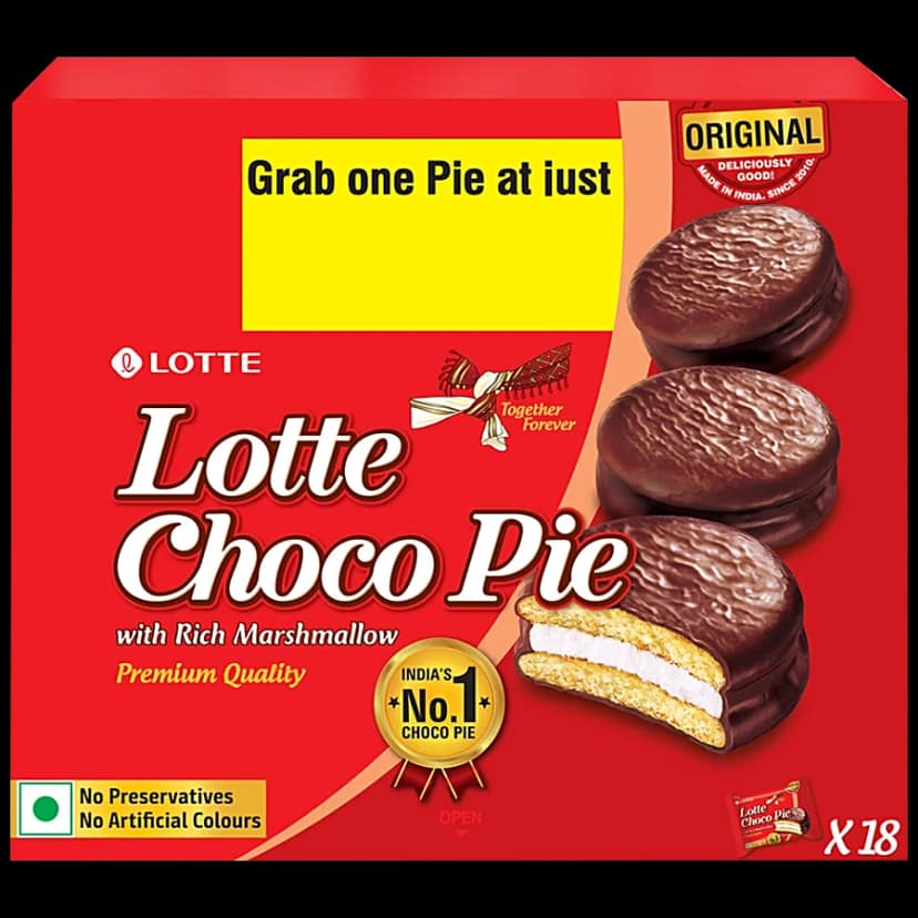 Lotte Choco Pie - Original, With Rich Marshmallow, No Preservatives, 25 G (Pack Of 18)