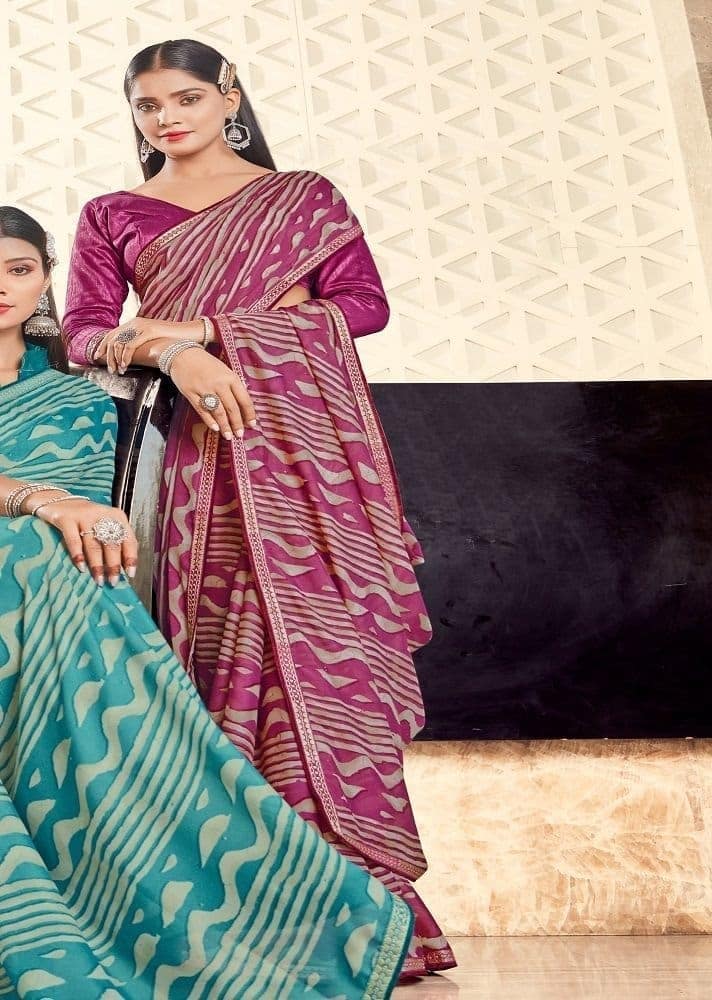 Digital Printed Georgette Saree in Wine view 2
