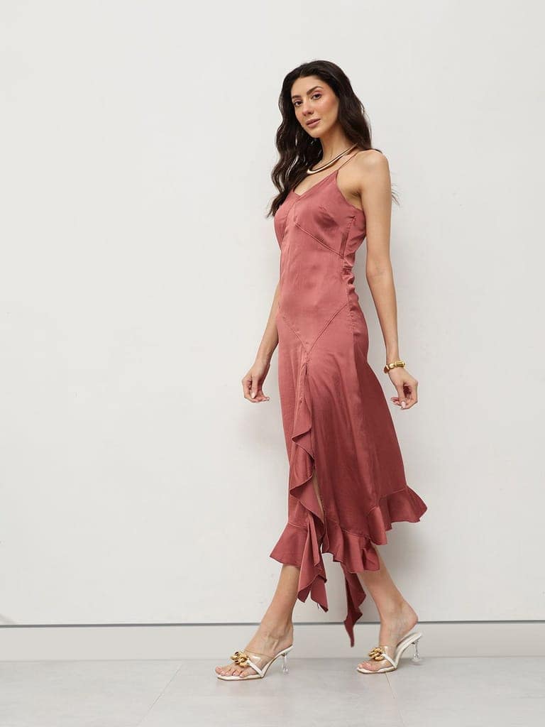 Rosewood Satin Ruffle Dress view 4