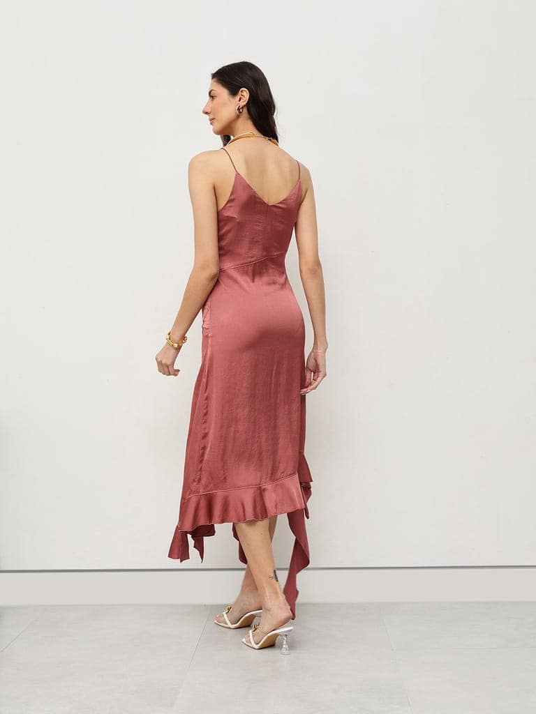 Rosewood Satin Ruffle Dress view 5