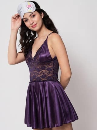 Plus Size Sexy Satin and Lace Honeymoon Babydoll Bikini Dress 07J S-10XL