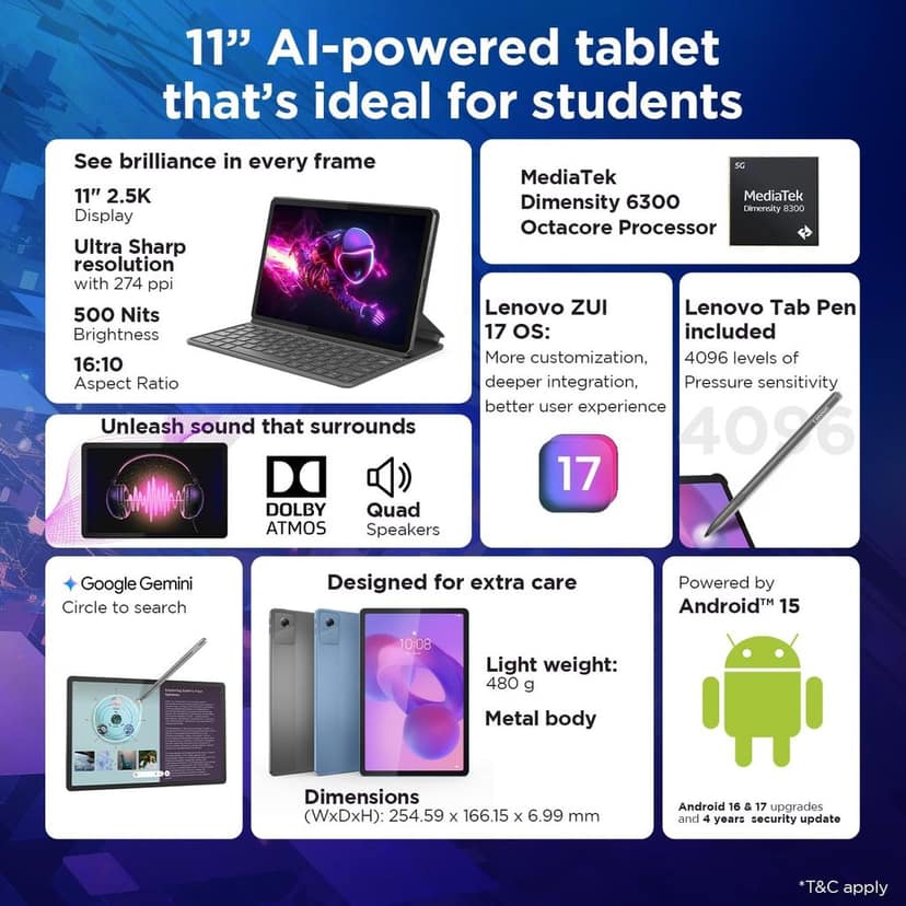 Lenovo Idea Tab with Folio Keyboard + Tab Pen | Wi-Fi + 5G |11" Display, 2.5K Resolution, 90Hz Refresh|8GB RAM, 256GB ROM| MediaTek Dimensity 6300| 7040mAh|4 Speakers| USB-C| Luna Grey view 2