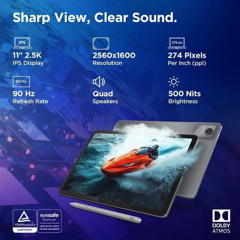 Lenovo Idea Tab with Folio Keyboard + Tab Pen | Wi-Fi + 5G |11" Display, 2.5K Resolution, 90Hz Refresh|8GB RAM, 256GB ROM| MediaTek Dimensity 6300| 7040mAh|4 Speakers| USB-C| Luna Grey view 5