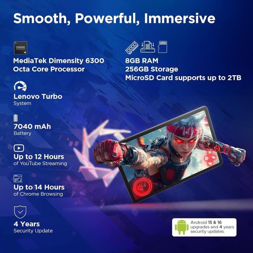 Lenovo Idea Tab with Folio Keyboard + Tab Pen | Wi-Fi + 5G |11" Display, 2.5K Resolution, 90Hz Refresh|8GB RAM, 256GB ROM| MediaTek Dimensity 6300| 7040mAh|4 Speakers| USB-C| Luna Grey view 7