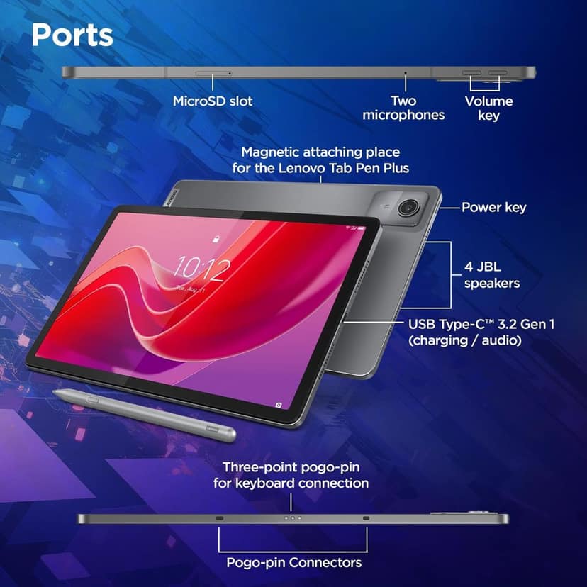 Lenovo Idea Tab with Folio Keyboard + Tab Pen | Wi-Fi + 5G |11" Display, 2.5K Resolution, 90Hz Refresh|8GB RAM, 256GB ROM| MediaTek Dimensity 6300| 7040mAh|4 Speakers| USB-C| Luna Grey view 8
