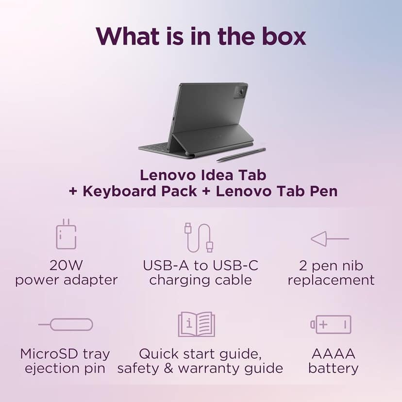 Lenovo Idea Tab with Folio Keyboard + Tab Pen | Wi-Fi + 5G |11" Display, 2.5K Resolution, 90Hz Refresh|8GB RAM, 256GB ROM| MediaTek Dimensity 6300| 7040mAh|4 Speakers| USB-C| Luna Grey view 9