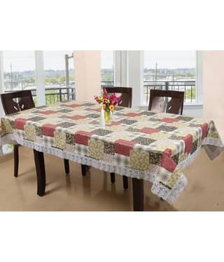 Printed PVC 6 Seater Rectangle Table Cover ( 228 x 152 ) cm Pack of 1 Beige