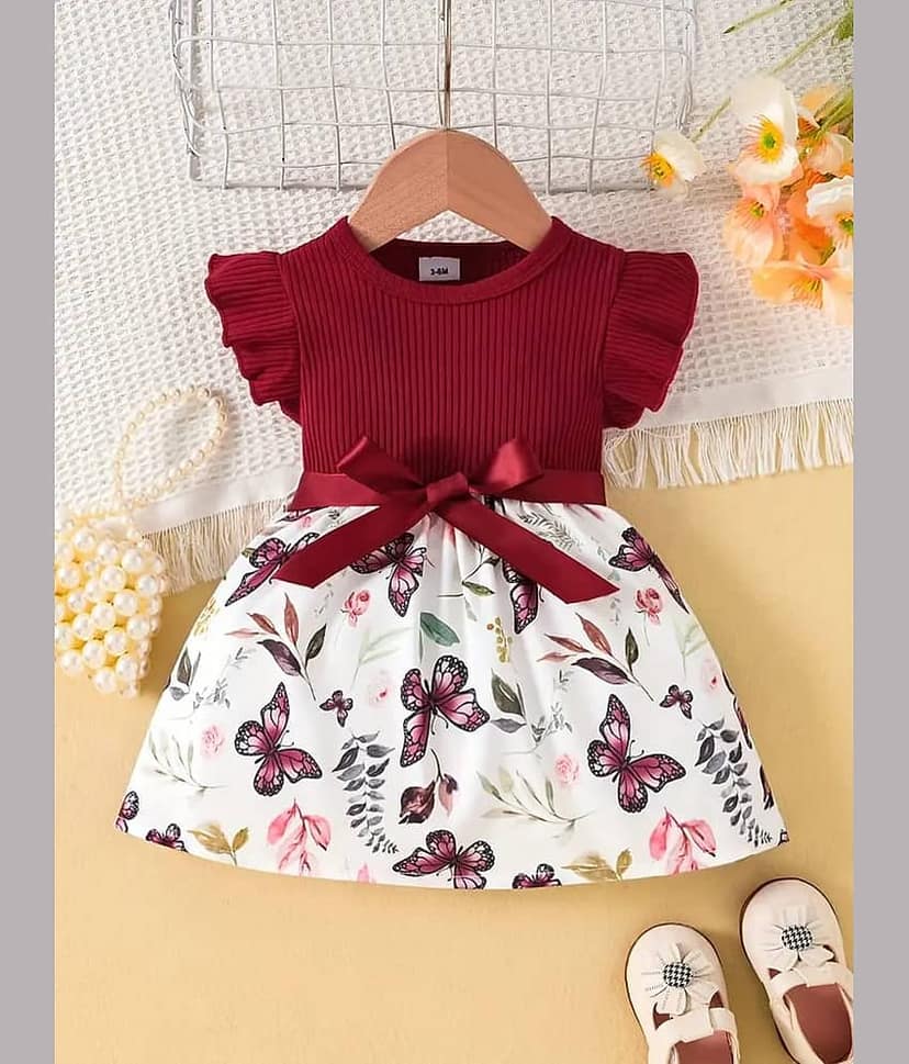 MUSNAH GARMENTS Cotton T-shirt Dress For Baby Girls ( Pack of 1 , Maroon )