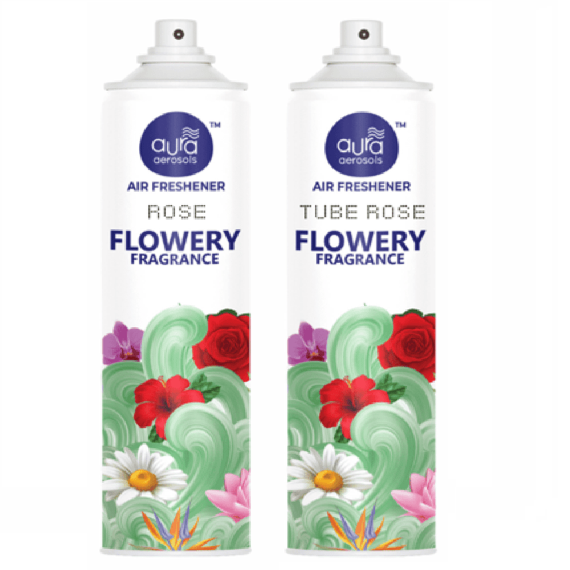 Aura Aerosols Air Freshener 300ml (Pack of 2) - Rose & Tube Rose