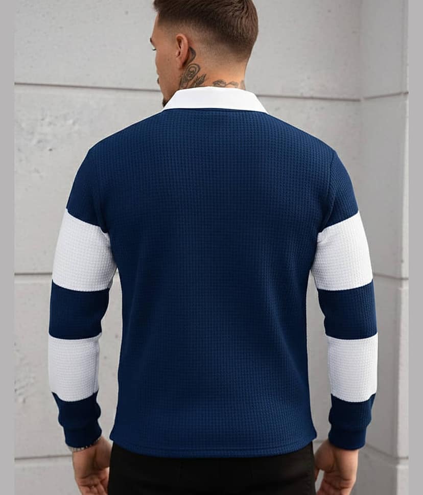 AUSK Men Cotton Blend Regular Fit Striped Polo T Shirt ( Blue ) view 2