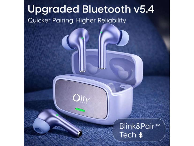 OlivLife VELO True Wireless Earbuds, Bluetooth 6.0 in-Ear Headphones with ENC Mic, 14H Playtime, Deep Bass, Premium Sound, Type-C Fast Charging Case - Purple view 3