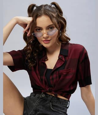 Chimpaaanzee Women Checks Viscose Shirt ( Maroon )