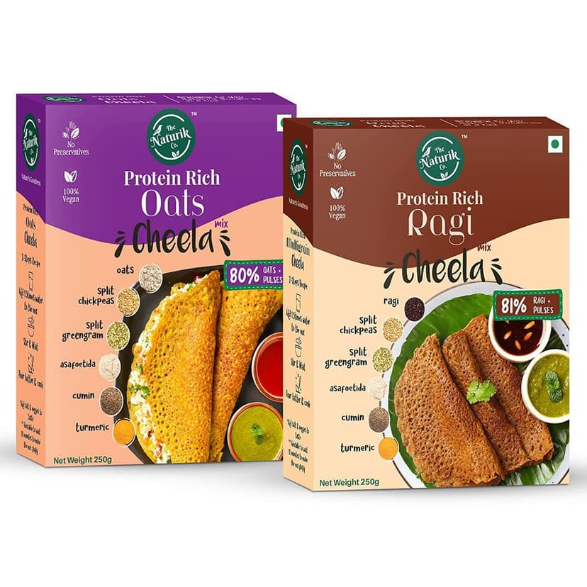 The Naturik Co Oats and Ragi Cheela Mix Combo - 250g each (Pack of 2), Snack for Kids and Family, Ready to Cook Chilla/Dosa for Healthy Breakfast, 20% Protein