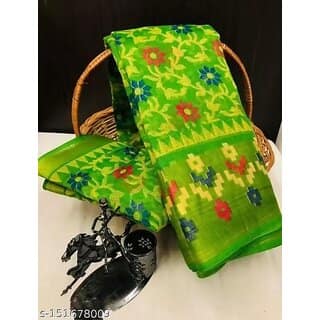 Blue Colour Cotton Printed saree With Blouse Piece