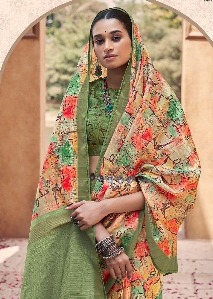 Digital Printed Art Silk Saree in Multicolor view 2