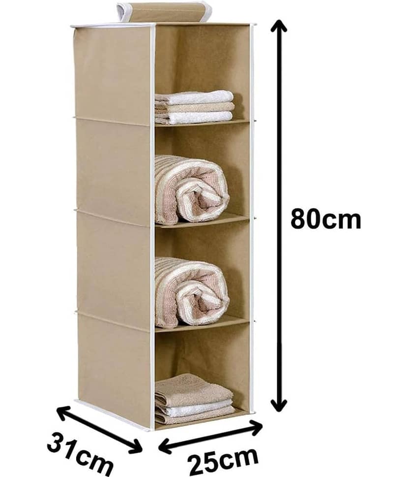 4 Shelf Closet Hanging Organizer,Wardrobe Organizer Clothes Storage Hanger for Family Closet Bedroom, Foldable and Universal Fit (Beige) Pack OF 2 view 2