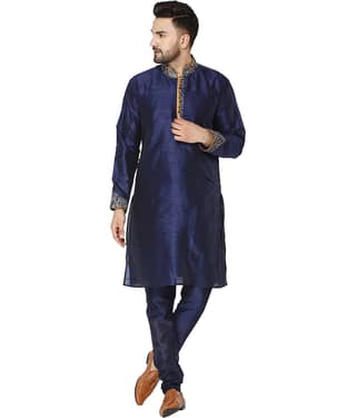 SKAVIJ Blue Silk Blend Kurta Pyjama Set