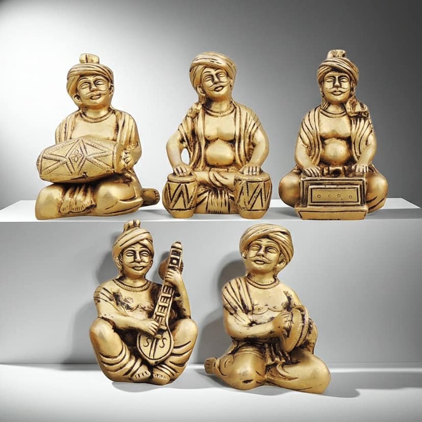 Brass Showpiece Musical Instrumental Statue, Set Of 5 Pieces, Height : 5 Inch (BSMAS1698 E)