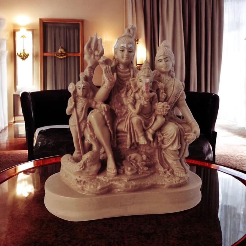 AMS Resin Shiv Parivar Idol Hindu God Handcrafted Shiva Statue Vastu-Positive Shiv Family Sculpture Housewarming Gift Showpiece (14 cm) view 2