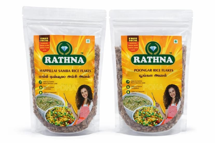 Mapillai Samba Rice Flakes + Poongar Rice Flakes Pouch (2 x 100 g)