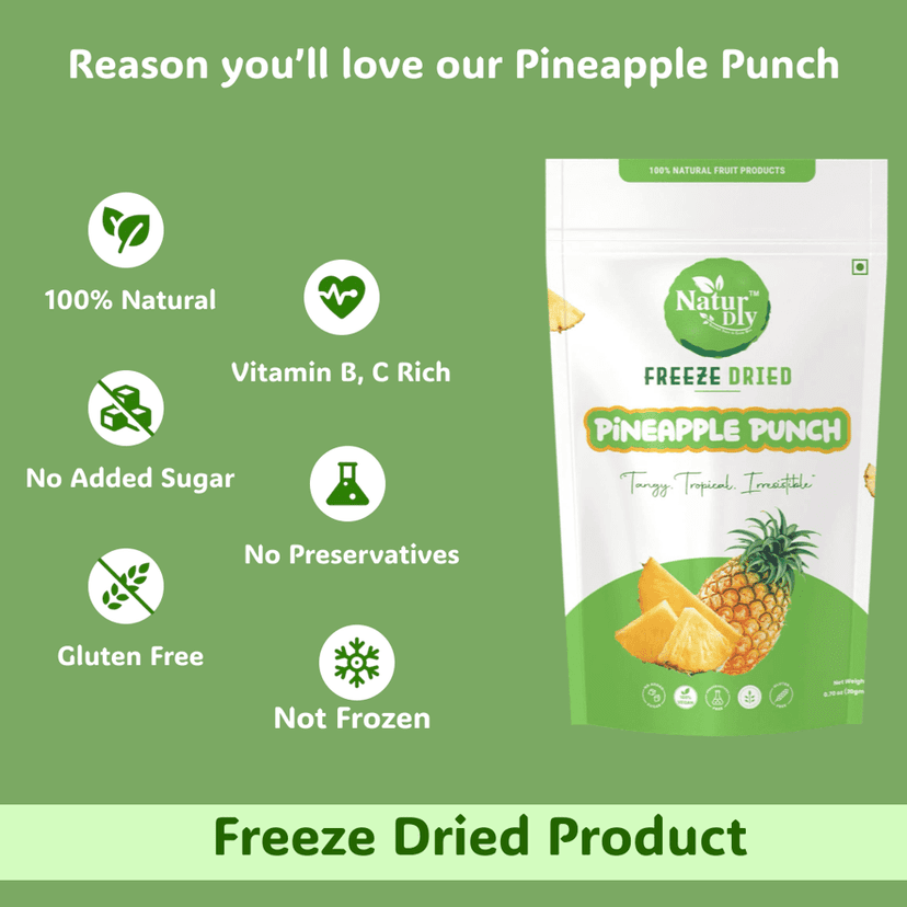 NaturDry Freeze-Dried Pineapple Bites | Crunchy Fruit Snack, Vegan, Preservative Free | 20g - Pack of 2 view 3
