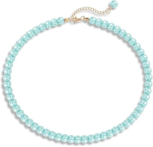 A V FASHION - Pearl Necklace For Girl and Women Sea Green Pearl Necklaces for Women, 8MM Beaded Choker Necklace 1 Layer Beaded Mala Fashion Jewellery view 3