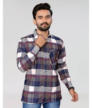 HARPITA 100% Cotton Regular Fit Checks Full Sleeves Men's Casual Shirt - Navy ( Pack of 1 )