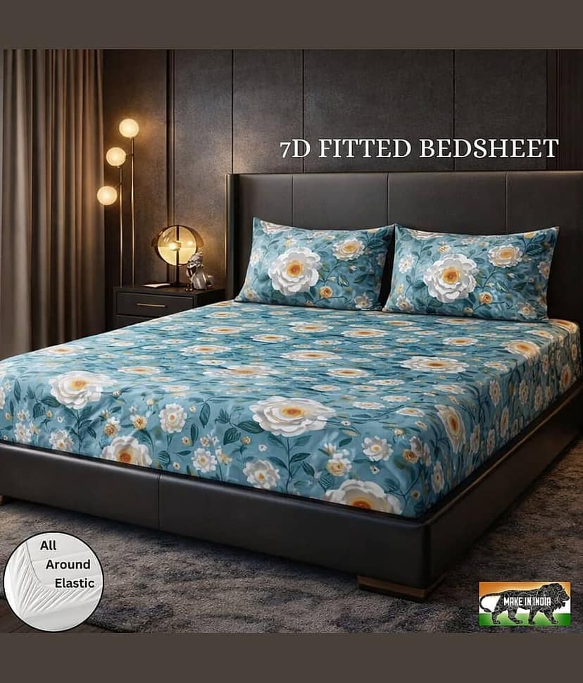 SWIZIER Cotton 1 Double Fitted Bedsheet with 2 Pillow Covers ( 198 cm x 182 cm ) , Sky Blue