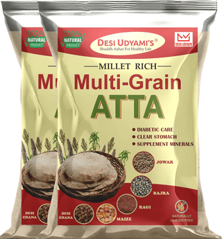 Desi Udyami’s Premium Wheat-Free, Rice-Free, and Soya-Free Multigrain Atta – Perfect for Diabetes, Weight Loss, and Heart Health, 4 Kg (pack of 2)