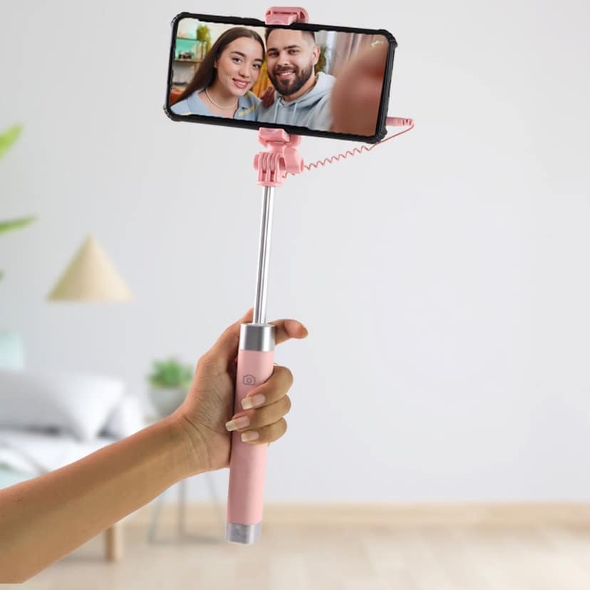 Wired Selfie Stick with Rearview Mirror & Built-In Shutter Button (1 Pc) view 3