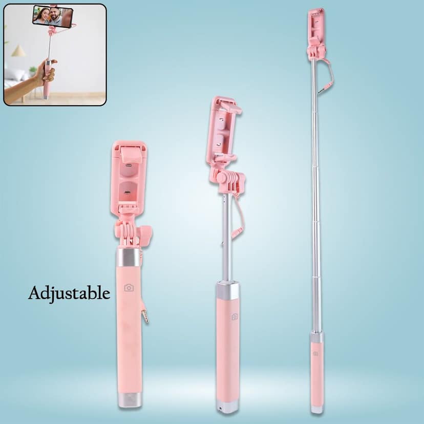 Wired Selfie Stick with Rearview Mirror & Built-In Shutter Button (1 Pc) view 4