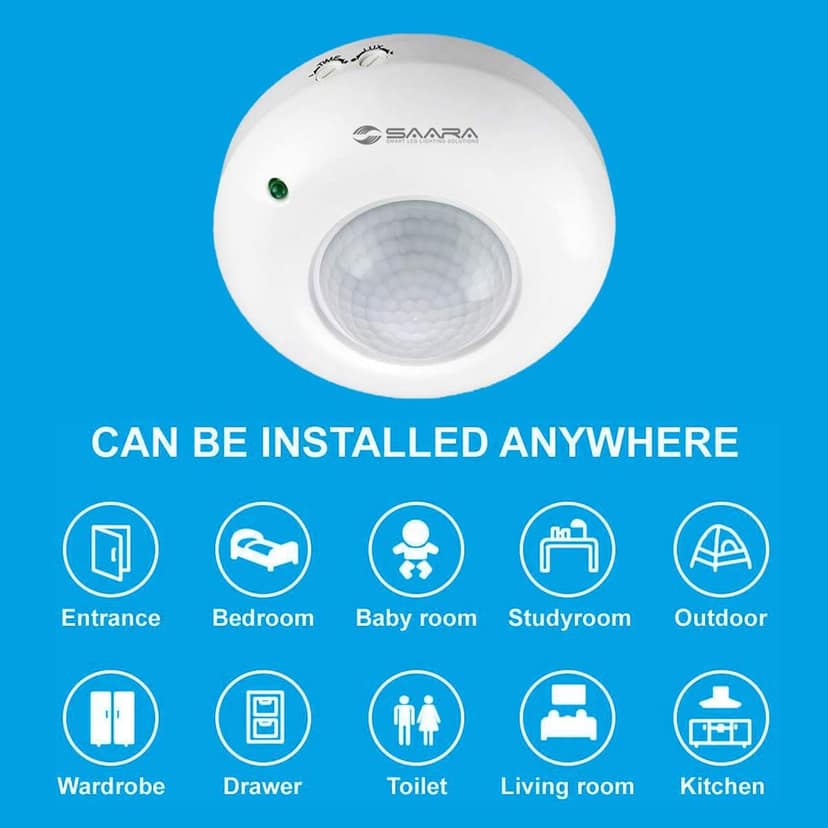 SAARA 360 Degree PIR Motion Sensor Switch with Light Sensor, Energy Saving Motion Detector Switch, Adjustment, Time adjustments 220V view 3