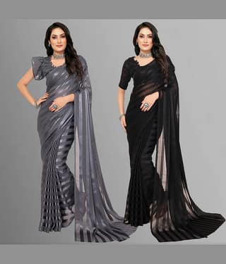 ANAND SAREES Satin Striped Saree With Unstitched Blouse Piece ( Multicolor )