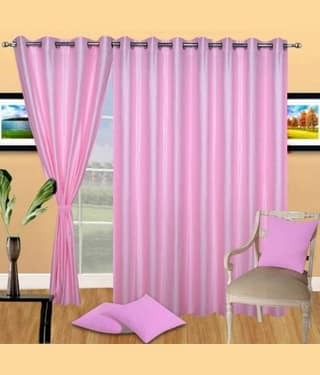 BELLA TRUE Solid SemiTransparent Eyelet Curtain 7 ft ( Pack of 3 ) Pink