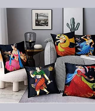 Laphino Set of 5 Jute Graphic Square Cushion Cover (40X40)cm - Black