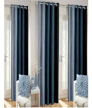N2C Home Vertical Striped Semi-Transparent Eyelet Curtain 5 ft ( Pack of 3 ) - Black