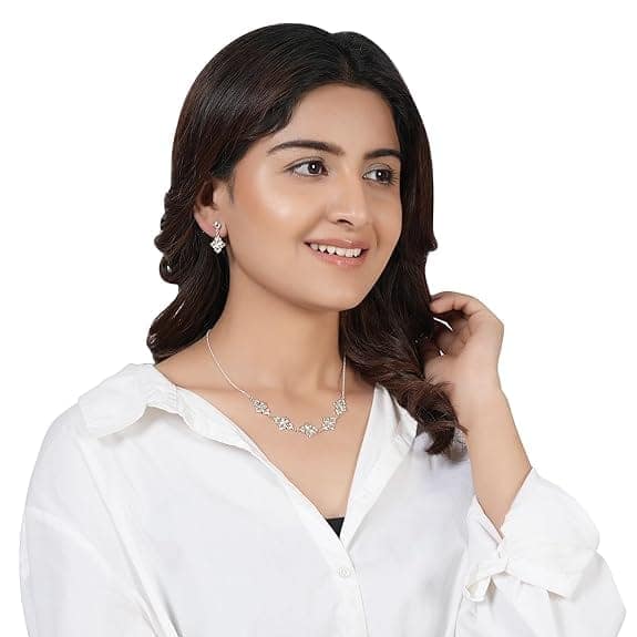 Vijayshree Sovani Designs 92.5 Sterling Silver Floral Magic Necklace Earrings Set | 925 Silver Neckpiece for Women & Girls | Special Unique Gifts for Her view 5