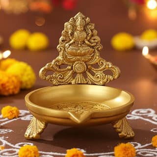 Brass Table Decor Laxmi Oil Lamp Deepak - Handcrafted Brass Diya for Wealth & Prosperity, Height : 4 Inch (BSMAS1160 L)