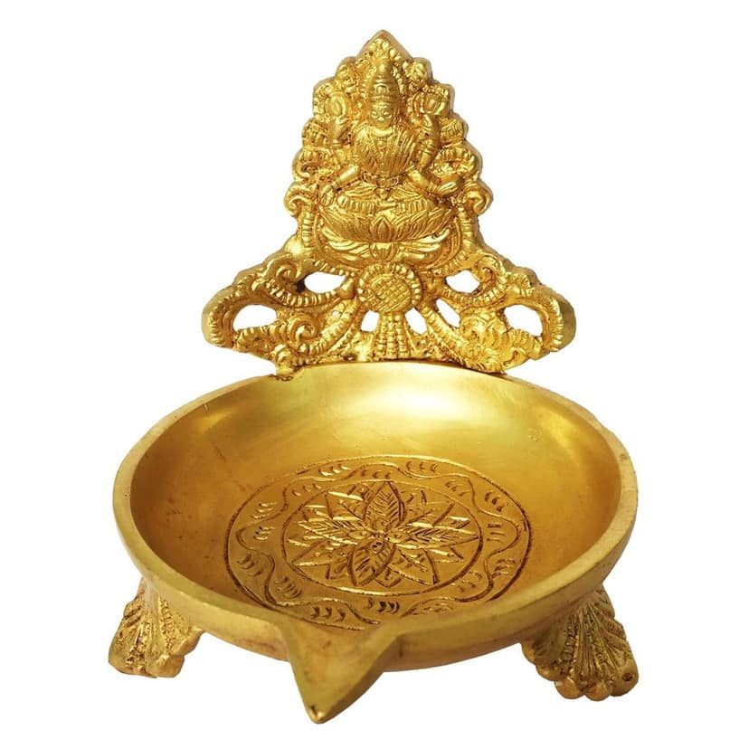 Brass Table Decor Laxmi Oil Lamp Deepak - Handcrafted Brass Diya for Wealth & Prosperity, Height : 4 Inch (BSMAS1160 L) view 3