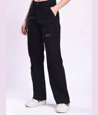 Bene Kleed Women Cotton Casual Trousers ( Black )