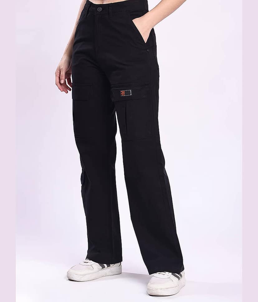 Bene Kleed Women Cotton Casual Trousers ( Black )